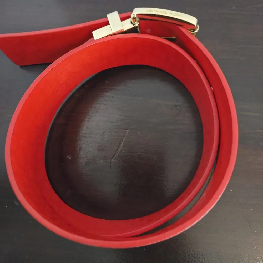 Michael Kors Reversible Belt Brown Red & Gold Leather Gold Buckle.l 36